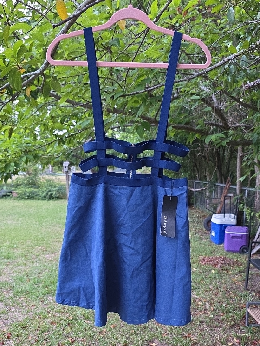 Nwt Blue/Navy Strappy Caged Top Dress Skater Skirt Circle Skirt Pearl Medium